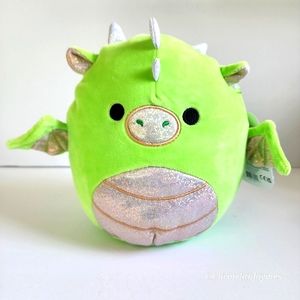 EYK 🐉Bright Green & Glitter Gold Dragon Original Squishmallow by Kelly Toy NWT